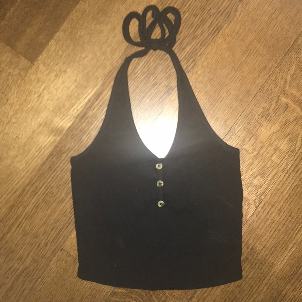 black halter top with buttons